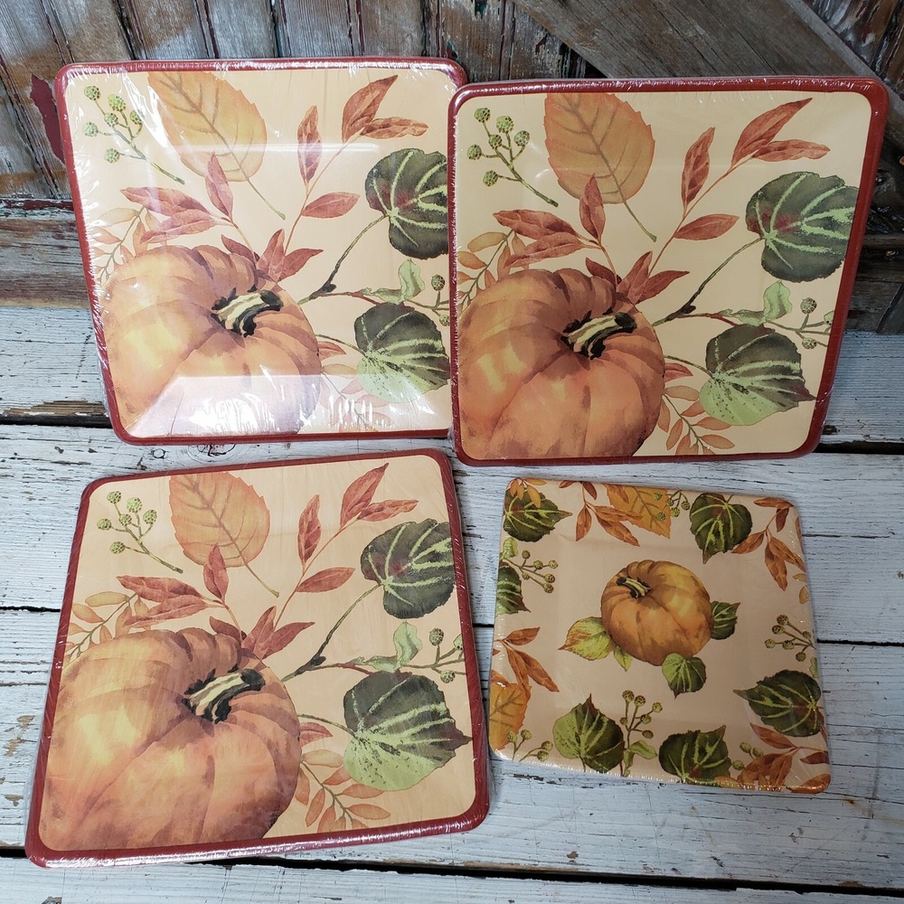 Autumn Harvest PUMPKIN‎ Square Paper Plates 4 pks, 32 Plates Total NEW SEALED
